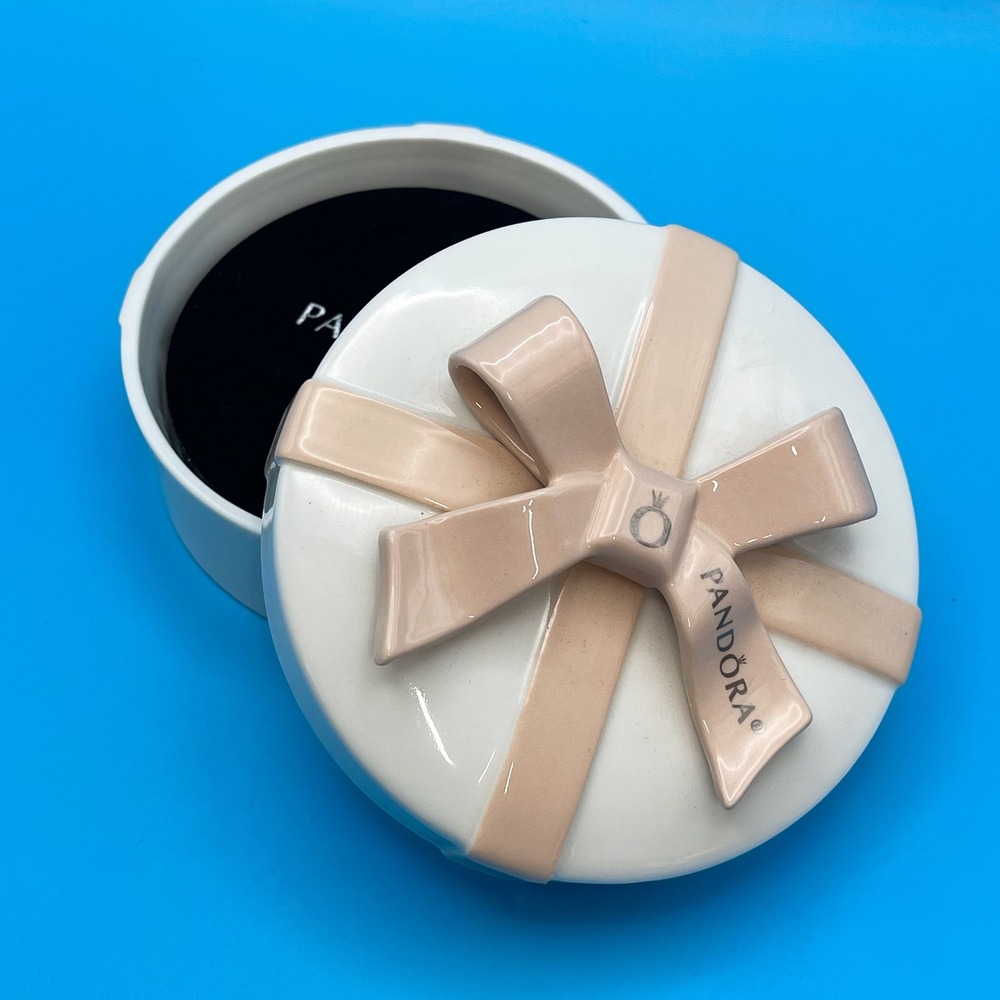 Pandora Jewelry Box Trinket Dish White Pink Ceramic Bow Gift Box Design